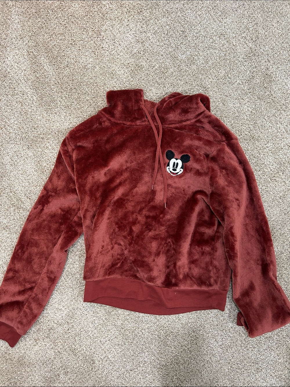 Disney Girls' Plush Mickey Pullover Jacket in Burgundy